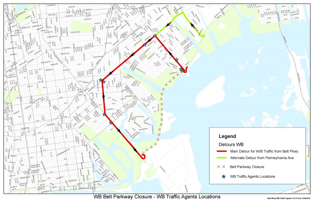 Map of 2014 WB Belt Parkway Closure Detour Map