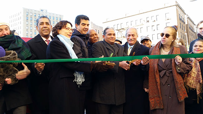Officials cut the ribbon for Plaza de las Americas in Washington Heights.